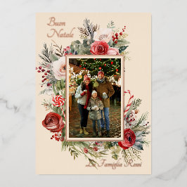 Buon Natale Foto Floral Blue Foil Folien Feiertagskarte
