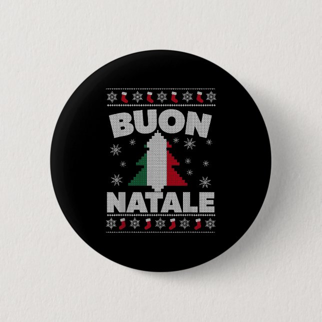 Buon Natale Frory Weihnachtsbaum Italienisch Ugly  Button (Vorderseite)