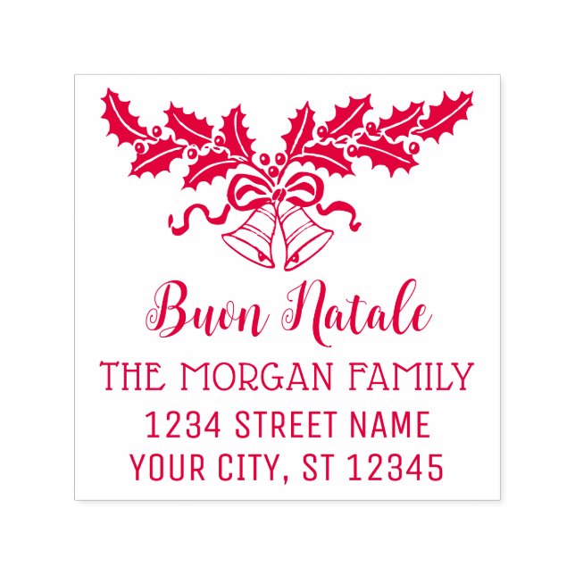 Buon Natale Holly and Bells Name Rücksendeadresse Permastempel (Design)