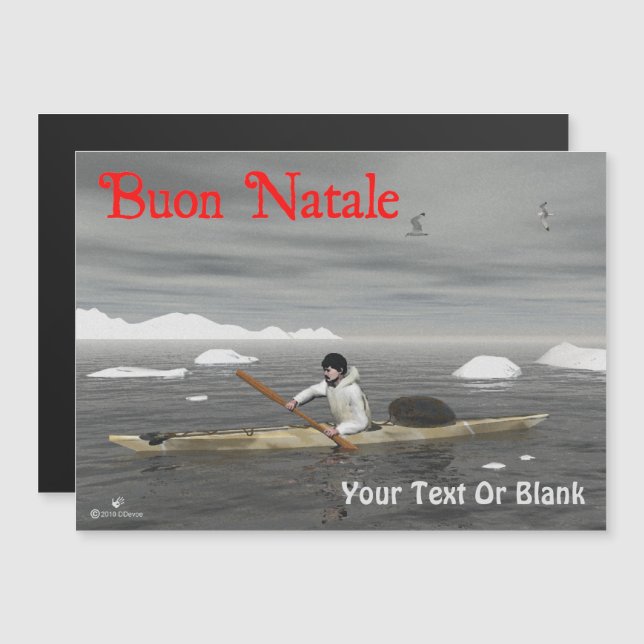 Buon Natale - Inuit Kayak Magnetkarte (Vorne/Hinten)