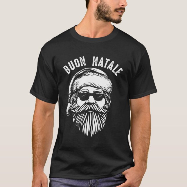 Buon Natale Italian Babbo Natale Sonnenbrille T-Shirt (Vorderseite)