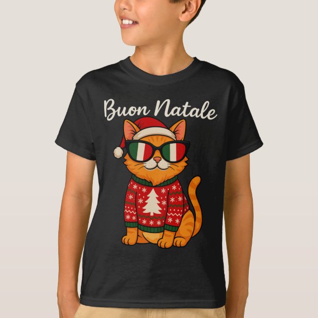 Buon Natale Italian Cat Christmas, Italy Pride Hol T-Shirt (Vorderseite)