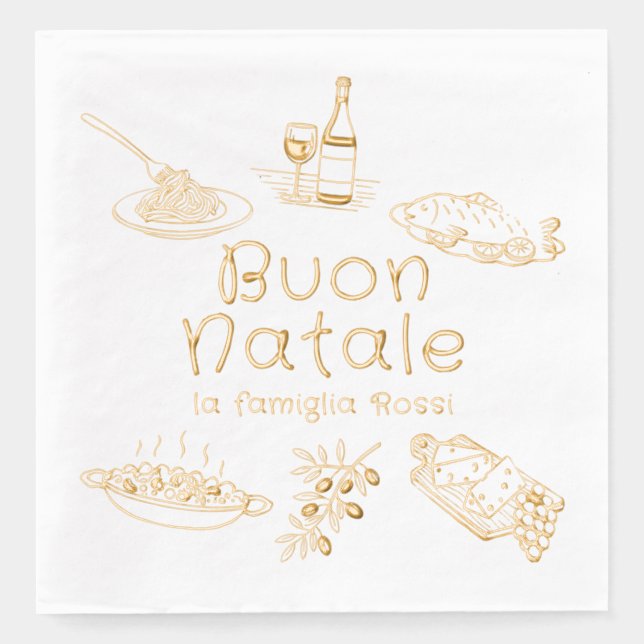 Buon Natale Italian Christmas Party Food Doodles Servietten Mit Folie (Vorderseite)