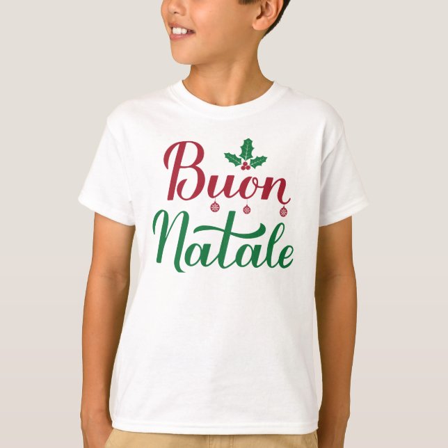 Buon Natale Italian MerChristmas Holly T-Shirt (Vorderseite)