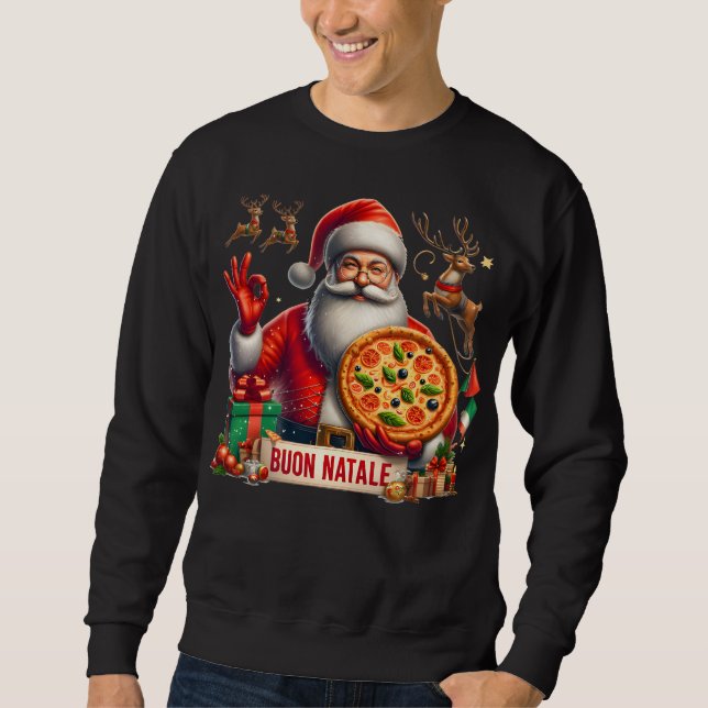 Buon Natale Italian Santa mit Pizza & Reindeer Sweatshirt (Vorderseite)