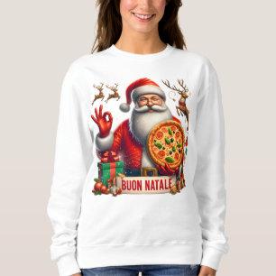 Buon Natale Italian Santa mit Pizza & Reindeer Sweatshirt
