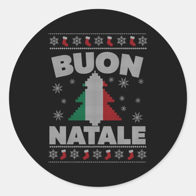 Buon Natale Italian Ugly for and Runder Aufkleber (Vorderseite)