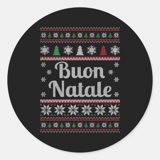 Buon Natale Italian Ugly Pattern Runder Aufkleber (Vorderseite)