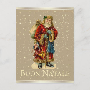 Buon Natale Italienisch Vintag Santa Gold Stars Feiertagspostkarte
