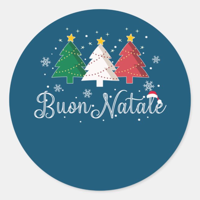 Buon Natale Italienischer Weihnachtsbaum Runder Aufkleber (Vorderseite)