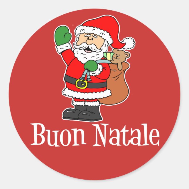 Buon Natale Italienischer Weihnachtsmann (RED) Runder Aufkleber (Vorderseite)
