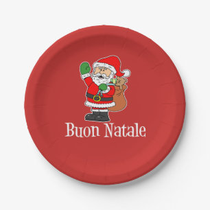Buon Natale italienisches Weihnachten Sankt (ROT) Pappteller