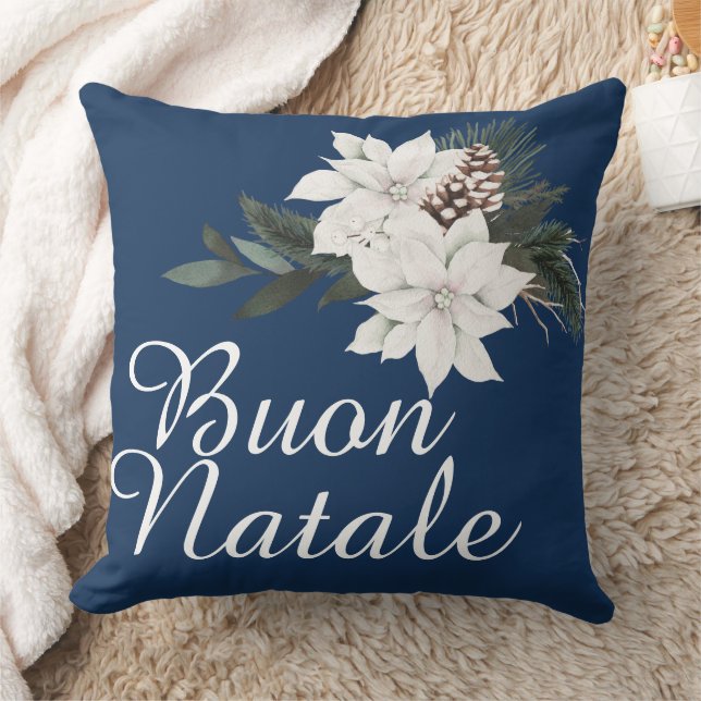 Buon Natale Italienisches Weihnachtsfloral auf Nav Kissen (Decke)