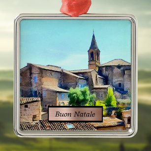 Buon Natale Orvieto Italien Hillside and Church Ornament Aus Metall