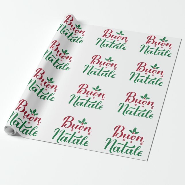 Buon Natale Red und Green Christmas Geschenkpapier (Ungerollt)