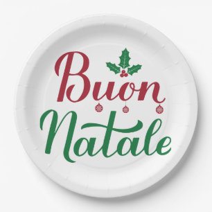 Buon Natale Red und Green Christmas Pappteller