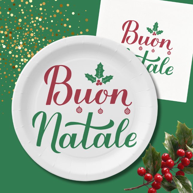 Buon Natale Red und Green Christmas Pappteller (Von Creator hochgeladen)