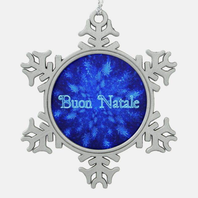 Buon Natale - Snowburst Schneeflocken Zinn-Ornament (Vorderseite)