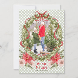 Buon Natale Watercolor Floral Bow Family Foto Feiertagskarte