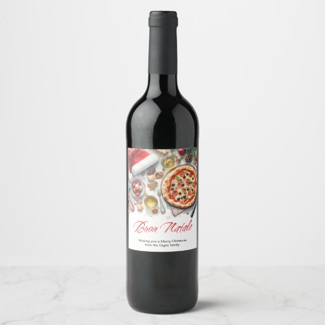 Buon Natale Watercolor Italienisches Weihnachtsfes Weinetikett (Vorderseite)