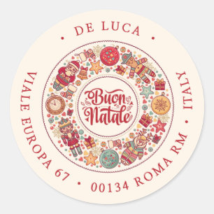 Buon Natale Wreath Italienische Rote Rücksendeadre Runder Aufkleber