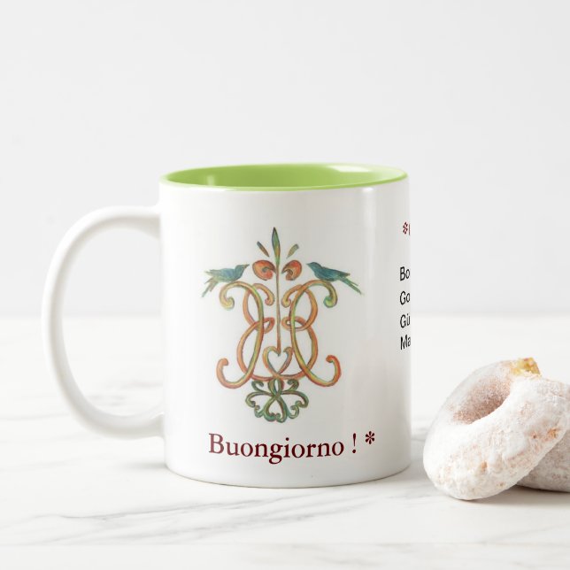 Buongiorno/*Good Morgen-mehrsprachige Tasse (Mit Donut)