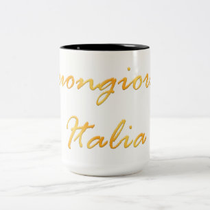 Buongiorno Italien. Goldener Steigungstext Zweifarbige Tasse