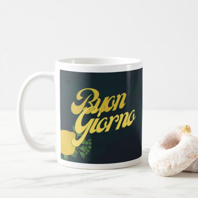 BuonGiorno Italienisch Hello Retro Typografie Kaffeetasse (Mit Donut)