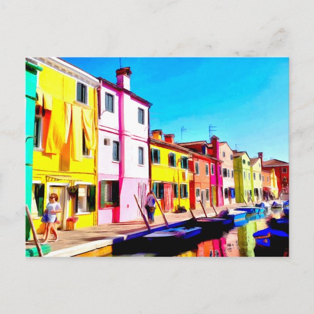 Burano, Aquarellmalerei in Venedig Postkarte (Vorderseite)