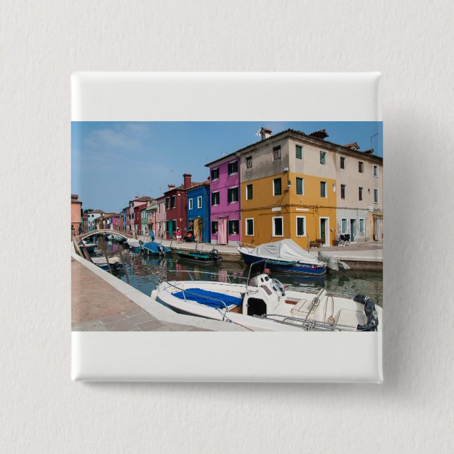 Burano-farbene Häuser Button (Vorderseite)