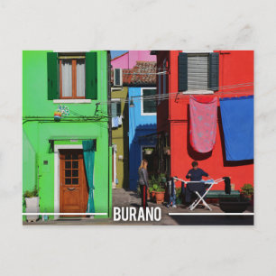 Burano-farbenfrohe Häuser Postkarte