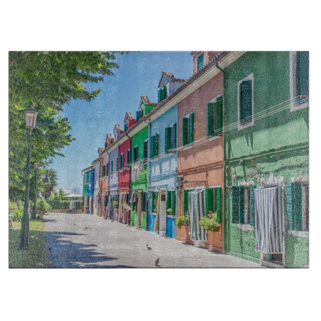 Burano-Häuser mit Blick auf Glasschneide Schneidebrett (Vorderseite)