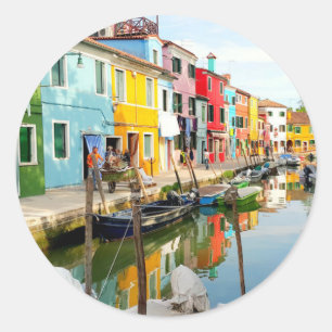 Burano Insel in der Nähe von Venedig, Rainbow Hous Runder Aufkleber