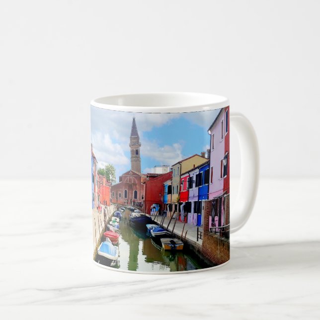 Burano, Italien - farbenfrohe Häuser und Bootkanal Kaffeetasse (VorderseiteRechts)