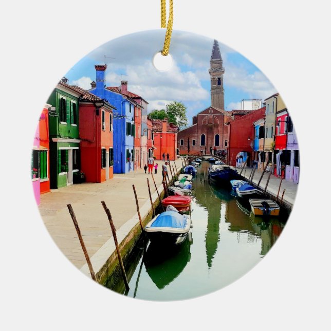 Burano, Italien - farbenfrohe Häuser und Bootkanal Keramik Ornament (Vorne)
