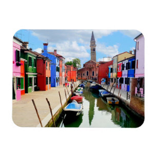 Burano, Italien - farbenfrohe Häuser und Bootkanal Magnet