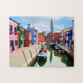 Burano, Italien - farbenfrohe Häuser und Bootkanal Puzzle