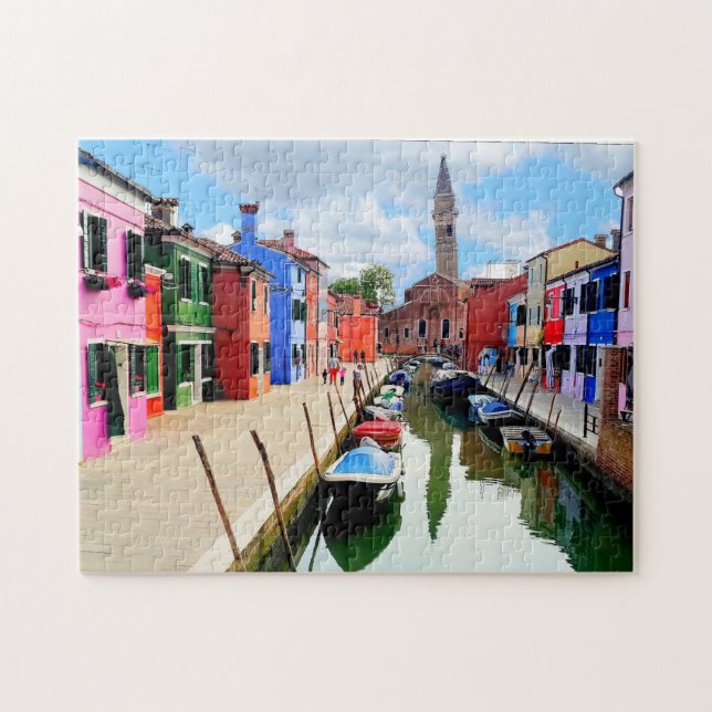 Burano, Italien - farbenfrohe Häuser und Bootkanal Puzzle (Horizontal)