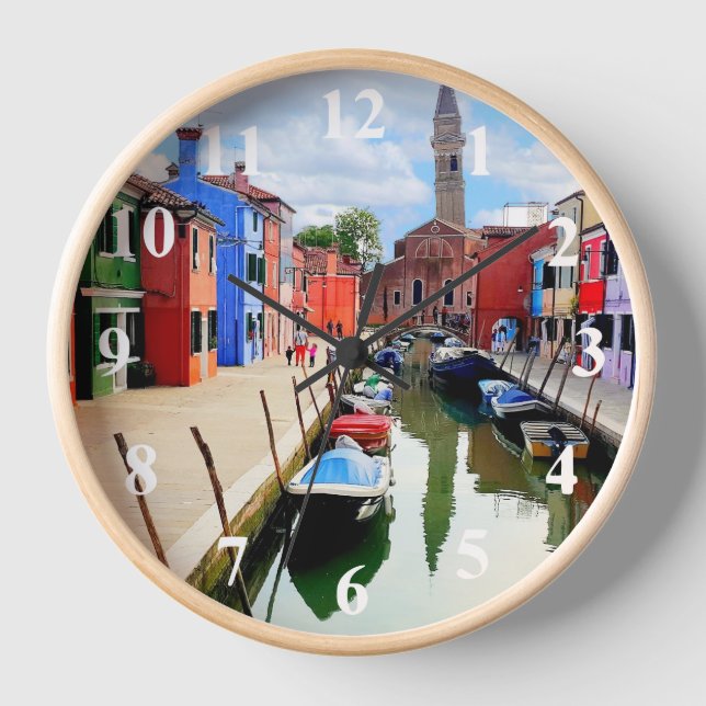Burano, Italien - farbenfrohe Häuser und Bootkanal Uhr (Vorderseite)