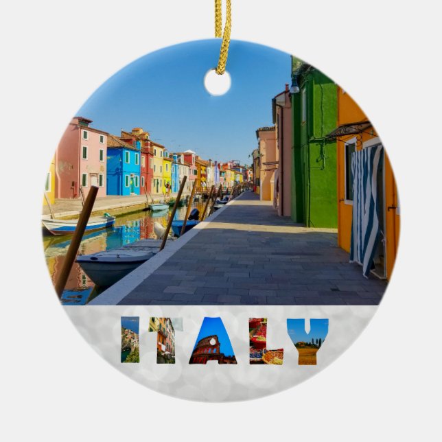 Burano Italien Farbenfrohe italienische Häuser am  Keramik Ornament (Vorne)