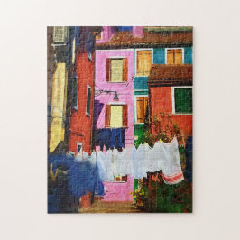 Burano Italien Farbige Zuhause und Wäscheleine Puzzle