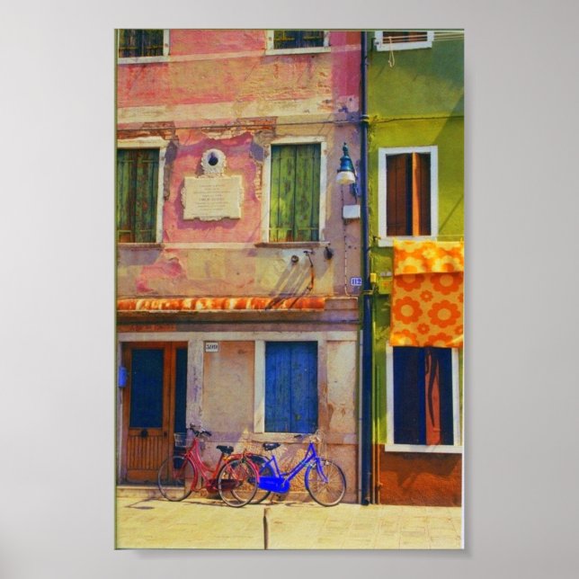 Burano Italy Street Scene Venice Poster Print (Vorne)