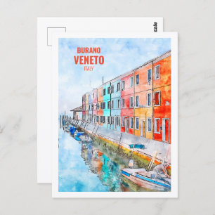 Burano Veneto Italien Berühmte Wasserfarbe Postkarte