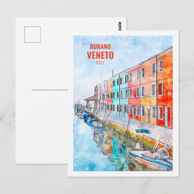 Burano Veneto Italien Berühmte Wasserfarbe Postkarte (Vorne/Hinten)