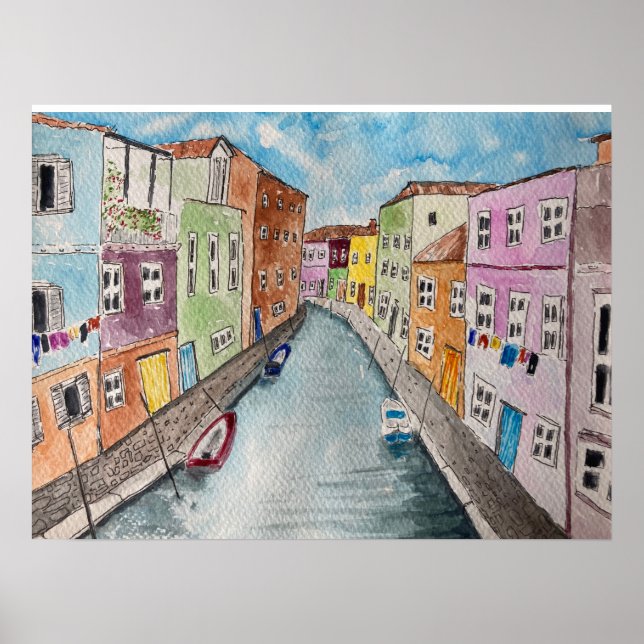 Burano Venice Helle Häuser Poster (Vorne)