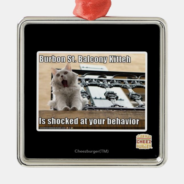 Burbon St.-Balkon Kitteh Silbernes Ornament (Vorne)