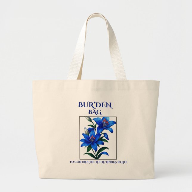 BUR'DEN BAG , BLUE LILLIES NEUTRAL CANVAS TOTE BAG JUMBO STOFFBEUTEL (Vorne)