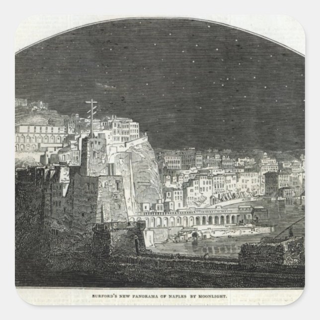 Burfords neues Panorama von Neapel durch Mondlicht Quadratischer Aufkleber (Vorderseite)