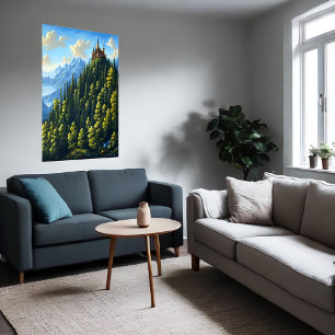 Burg auf einem Hügel im Wald   AI Art Poster