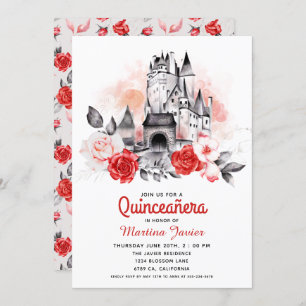 Burg Burg Quinceañera Rote Rose15. Geburtstag Einladung